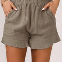 Khaki Large Katie High Waist Pocketed Ruffle Shorts