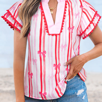 Kaya Ric-rac Trim Ruffled Sleeve Blouse