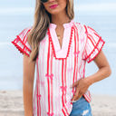  Kaya Ric-rac Trim Ruffled Sleeve Blouse