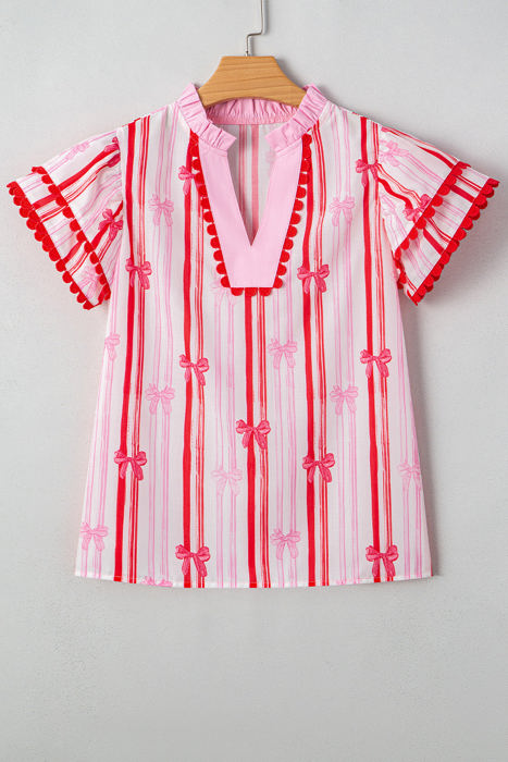 Kaya Ric-rac Trim Ruffled Sleeve Blouse