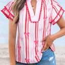 Pink Medium Kaya Ric-rac Trim Ruffled Sleeve Blouse