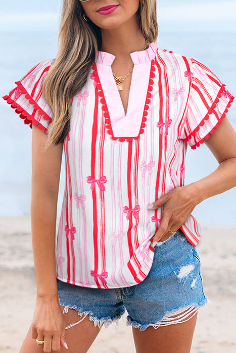 Kaya Ric-rac Trim Ruffled Sleeve Blouse