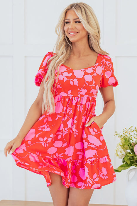 Kayla Floral Sweetheart Neck Dress