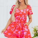  Kayla Floral Sweetheart Neck Dress