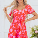 Red Large Kayla Floral Sweetheart Neck Dress