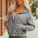  Kayla Waffle Zip Up Hooded Jacket