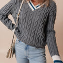  Kayle Ribbed Edge Cable Knit V Neck Sweater