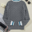  Kayle Ribbed Edge Cable Knit V Neck Sweater