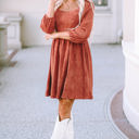  Kaylee Suede Square Neck Puff Sleeve Dress