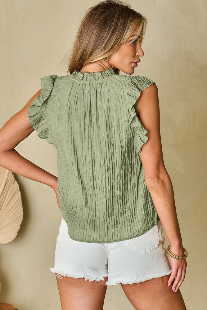 Keira V Neck Flutter Sleeve Textured Blouse