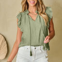  Keira V Neck Flutter Sleeve Textured Blouse