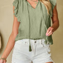 Meadow Mist Green Small Keira V Neck Flutter Sleeve Textured Blouse