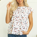 Beige Medium Kelly Ruffle Flutter Sleeve Keyhole Back Slim Blouse