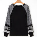 Black Medium Kelsey Striped Raglan Long Sleeve Loose Top
