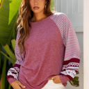 Mineral Red XL Kelsey Striped Raglan Long Sleeve Loose Top