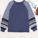 Navy Blue Medium Kelsey Striped Raglan Long Sleeve Loose Top