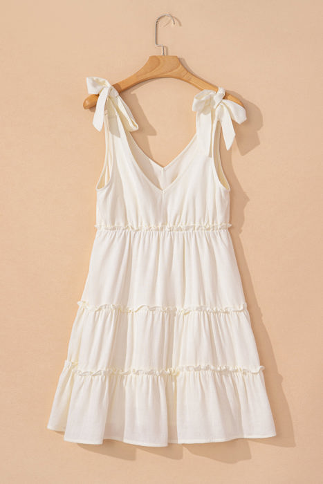 Kenia Solid Color Tied Straps Ruffle Tiered Mini Dress