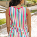  Kenna Stripe Rainbow Eyelet Knit Button Decor Tank Top