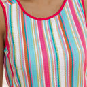  Kenna Stripe Rainbow Eyelet Knit Button Decor Tank Top