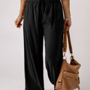 Black Large Kenzie Drawstring Elastic Waist Casual Wide Leg Pants