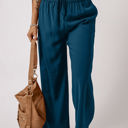 Blue Large Kenzie Drawstring Elastic Waist Casual Wide Leg Pants