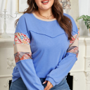  Khaki Exposed Seam Floral Mixed Patchwork Relaxed Plus Size Top