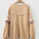  Khaki Exposed Seam Floral Mixed Patchwork Relaxed Plus Size Top