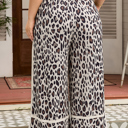  Khaki Exposed Seam Patched Pocket Plus Size Drawstring Leopard Wide Leg Pants