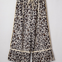  Khaki Exposed Seam Patched Pocket Plus Size Drawstring Leopard Wide Leg Pants