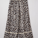  Khaki Exposed Seam Patched Pocket Plus Size Drawstring Leopard Wide Leg Pants
