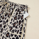  Khaki Exposed Seam Patched Pocket Plus Size Drawstring Leopard Wide Leg Pants