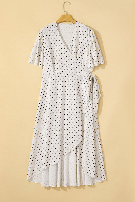 Sawyer Sawyer Polka Dot Flutter Sleeve Midi Dress