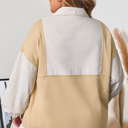  Khaki Stripe Mix Half Zip French Terry Plus Size Sweatshirt