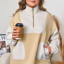  Khaki Stripe Mix Half Zip French Terry Plus Size Sweatshirt