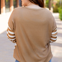  Khaki Striped Checkered Mixed Print Chest Pocket Casual Plus Size Top