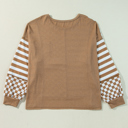  Khaki Striped Checkered Mixed Print Chest Pocket Casual Plus Size Top