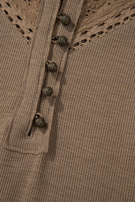 Khaleesi anglaise Broider Ribbed Long Sleeve Top