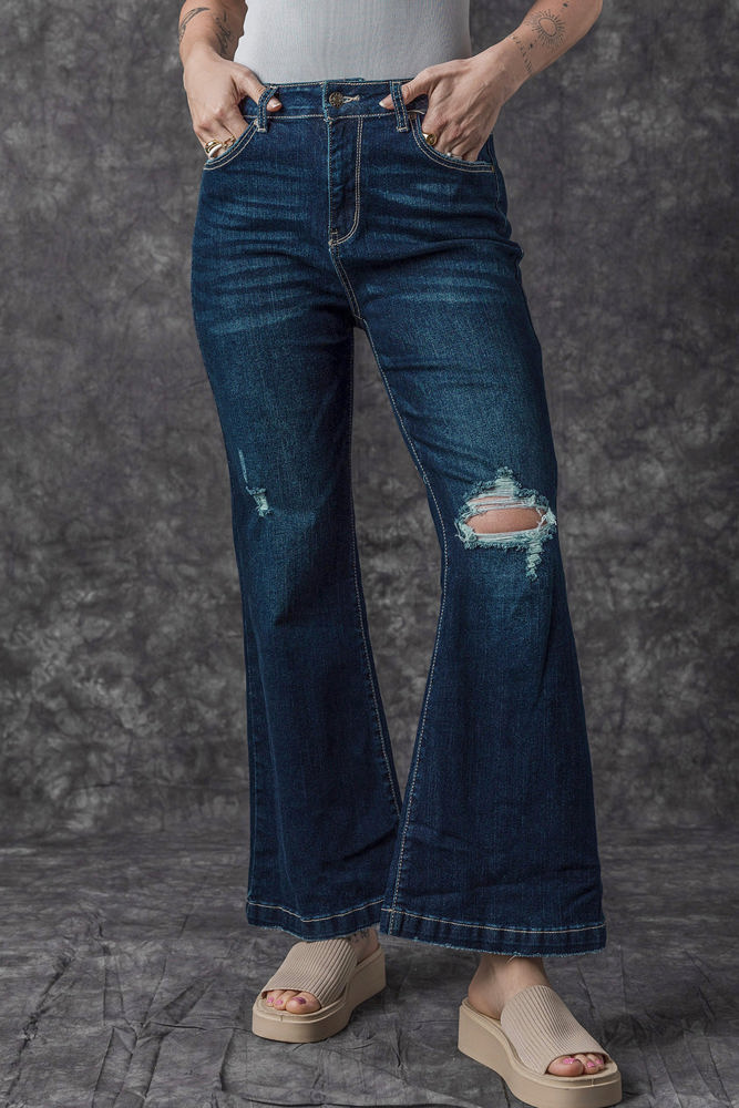 Khloe High Rise Ripped Bell Bottom Jeans