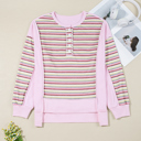  Khloe Patchwork Loose Henley Sweatshirt