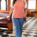  Khloe  Plus Size Rib Color block Short Sleeve Top