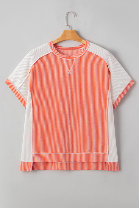 Khloe  Plus Size Rib Color block Short Sleeve Top