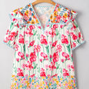  Kiara Plus Size Floral Striped Trim V Neck Blouse