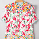  Kiara Plus Size Floral Striped Trim V Neck Blouse