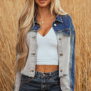 Dusk Blue XL Kikki Detail Distress Denim Jacket