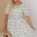 Beige XL Kimber Floral Puff Short Sleeve Dress