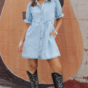  Kimber Ruffled Short Sleeve Buttoned Denim Dress