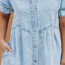  Kimber Ruffled Short Sleeve Buttoned Denim Dress