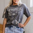Dark Grey XL Kindness Butterflies Mineral Wash Loose Tee
