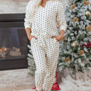  Kora Dot Print Notched Long Sleeve Top