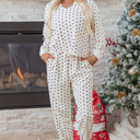  Kora Dot Print Notched Long Sleeve Top